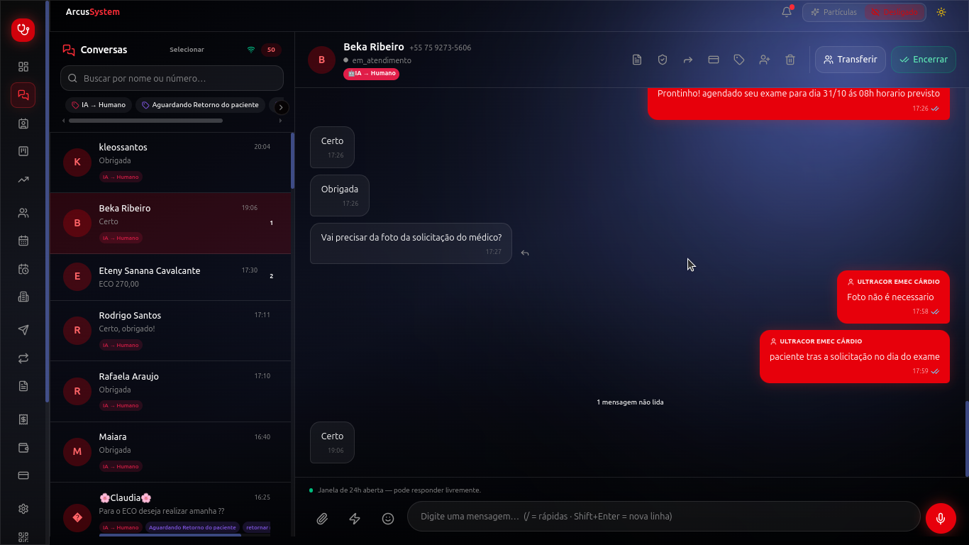Tela de conversas do CRM
